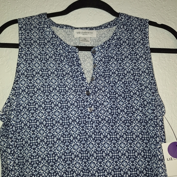 LIZ CLAIBORNE Womens Henley Tank Blue White Petite Small NWT - Picture 3 of 9